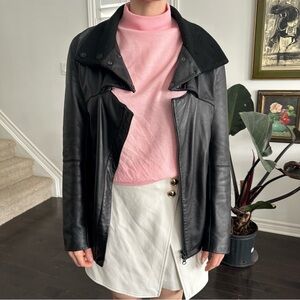 Women's Black Leather Jacket - Classic Zip Front